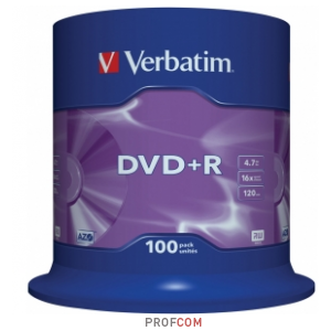  DVD+R Verbatim 4.7Gb 16x, cake box, 100 . (43551)