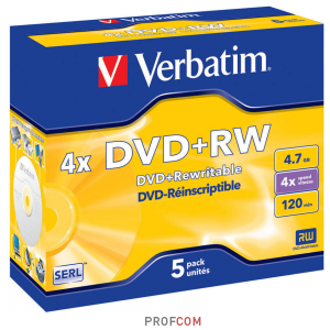  DVD+RW Verbatim 4.7Gb 4x, Jewel Case, 5 . DL+