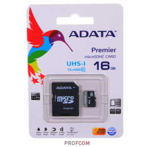   microSDHC UHS-I Class 10 16Gb A-Data (SD adapter)