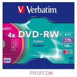  DVD+RW Verbatim 4.7 Gb 4x, color, slim case 1 (43563)
