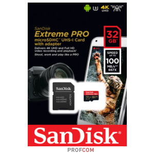   microSDHC A1 V30 UHS-I U3 Class 10 32Gb SanDisk Extreme PRO (SD adapter)