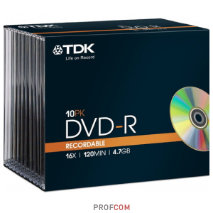  DVD-R TDK 4.7Gb 16x, slim case, 10.