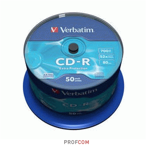  CD-R Verbatim DataLife+ 700Mb 52x, cake box, ExtraProtection, 50. (43351)