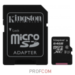   microSDXC UHS-I Class 10 64Gb Kingston (SDC10G2/64GB) (SD adapter) ( )